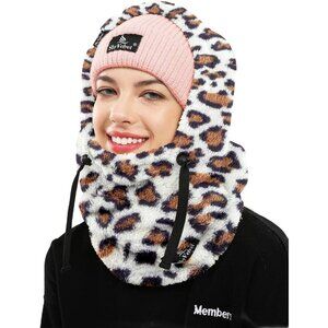 Women's Balaclava Wind-Resistant Winter Face Mask Fleece Ski Mask White Leopard
